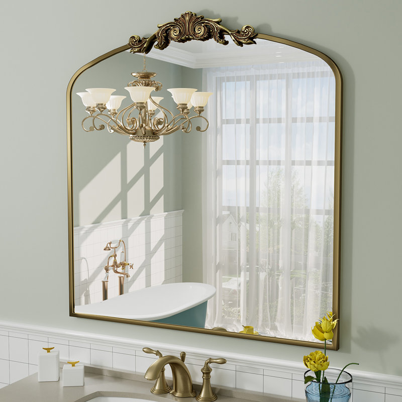 Miroir mural en verre trempé Amara, 36 po x 34 po, Doré