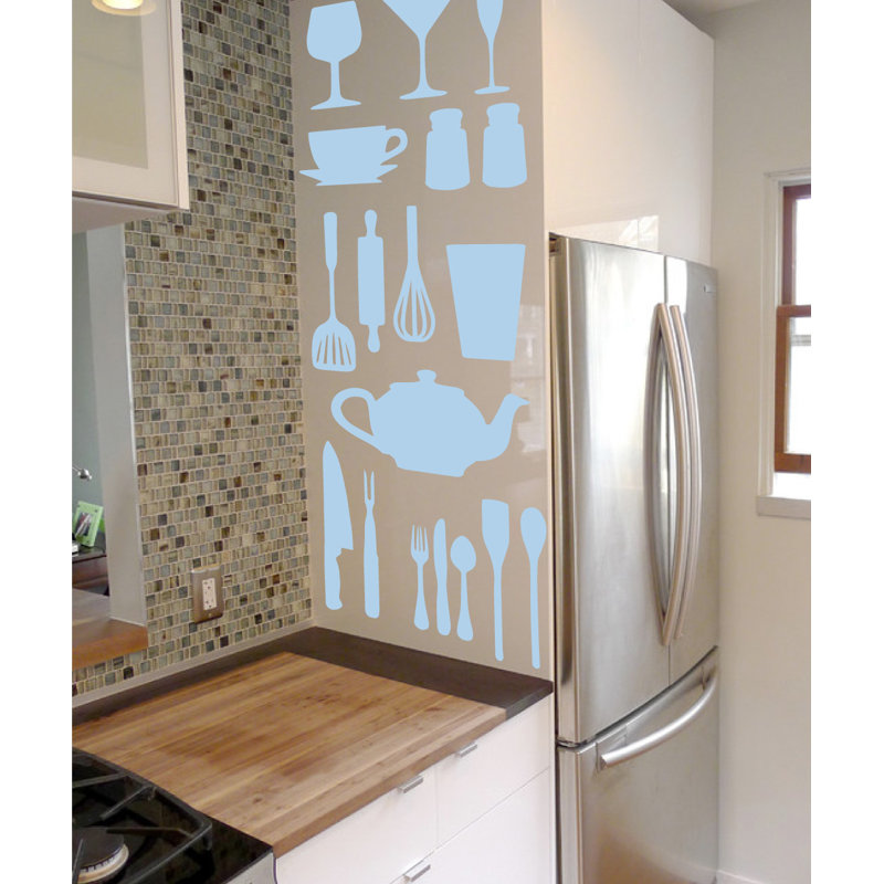 Décalcomanie murale de cuisine, Bleu poudré, H 37 po x l 29 po x P 0,01 po