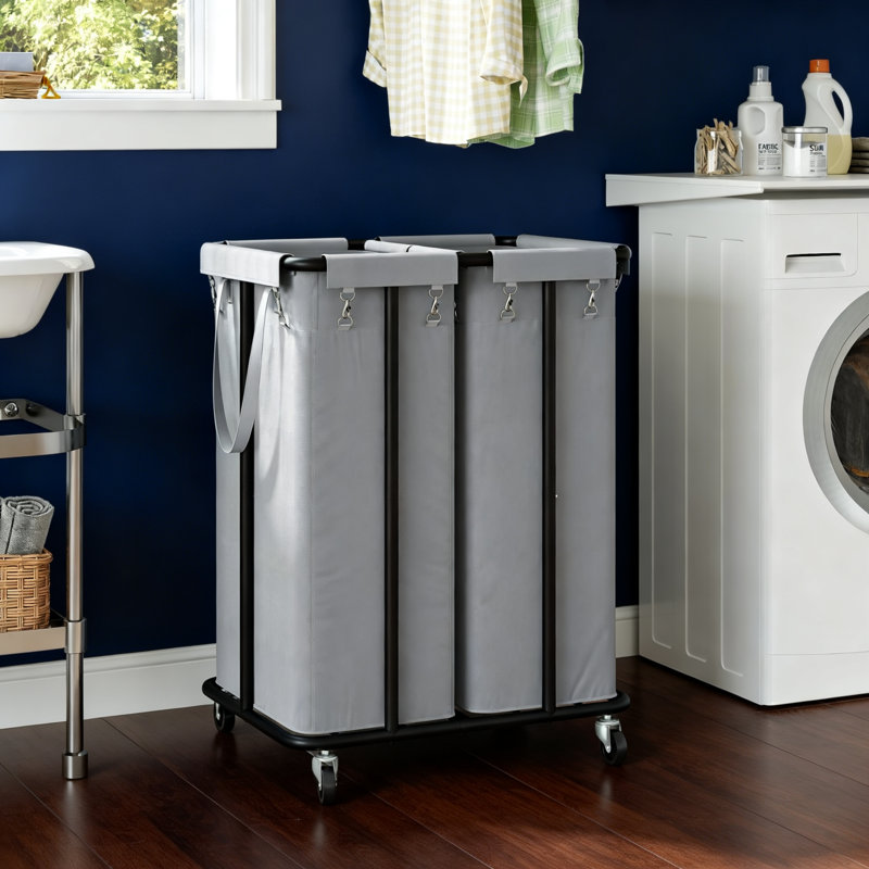 Laundry Hamper with Wheels 170L Rolling Laundry Basket Organizer Laundry Cart with Steel Frame, (Grey), Grey