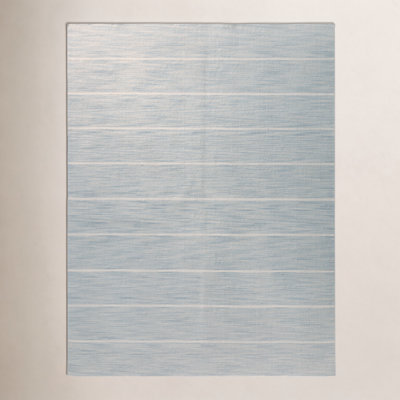 Aldine Blue Beige Hand-Woven Striped Wool Rug