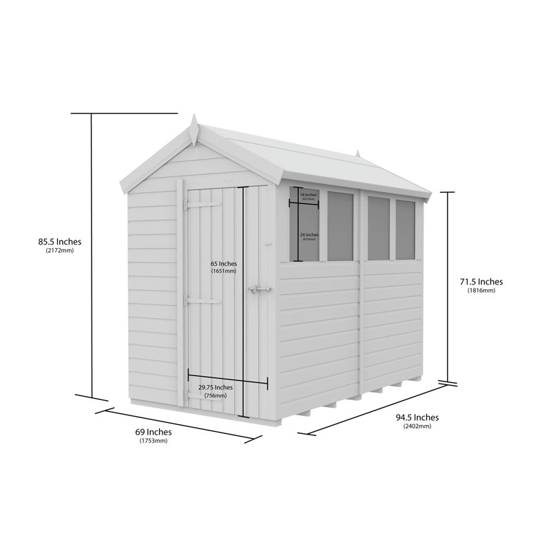 Total Sheds 5ft x 8ft Apex Garden Shed - Single Door - No Windows - Pressure Treated Timber - UK Manufactured