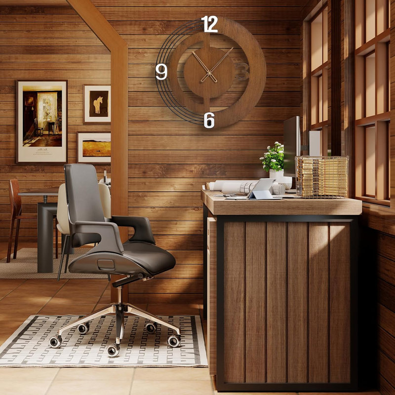 Horloge murale ronde en bois noyer de 20 pouces - Horloge décorative moderne silencieuse à piles pour salon, cuisine, chambre à coucher, bureau