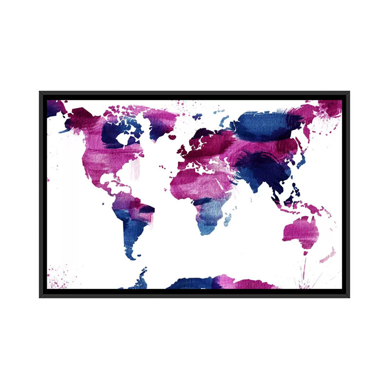 " Watercolor World (Whtie) " by Unknown Artist, Black Framed Canvas, 32" H x 48" W x 1.5" D, No Mat