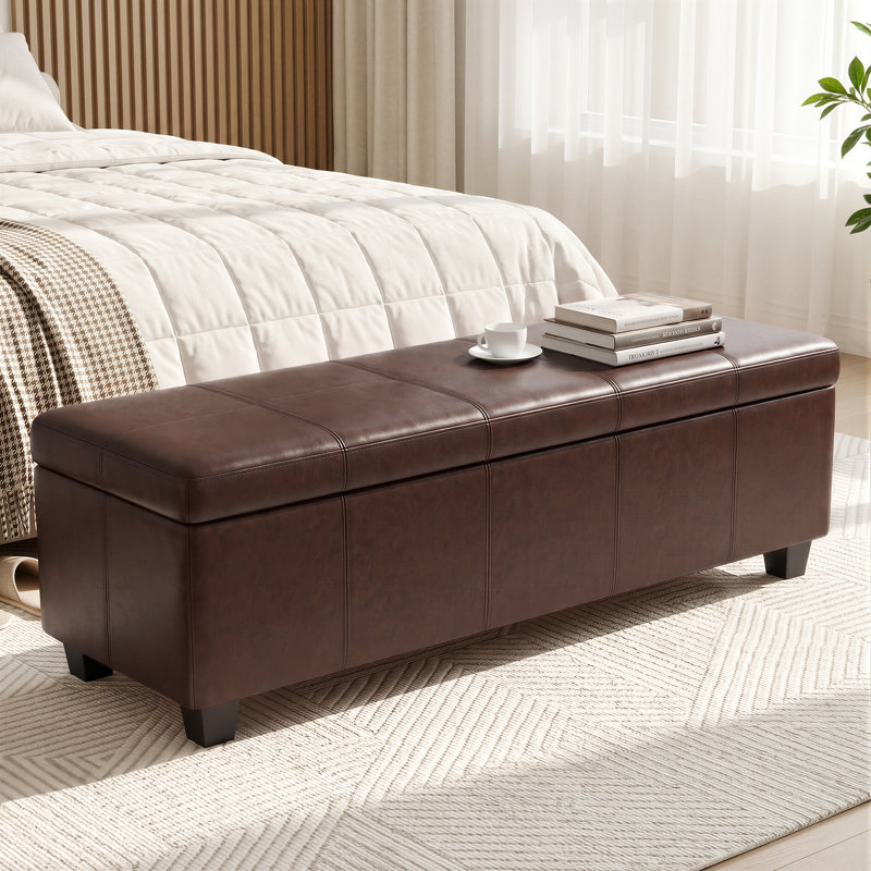 Banc ottoman de rangement de 130 cm, repose-pieds en cuir PU pour salon, entrée, dressing, 16 " H x 51 " L x 17.32 " D