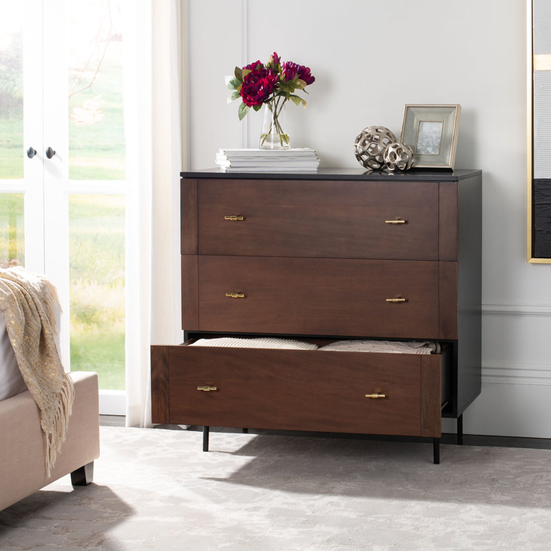 Commode 3 tiroirs l 36 po Chrishayla, Noir / noyer