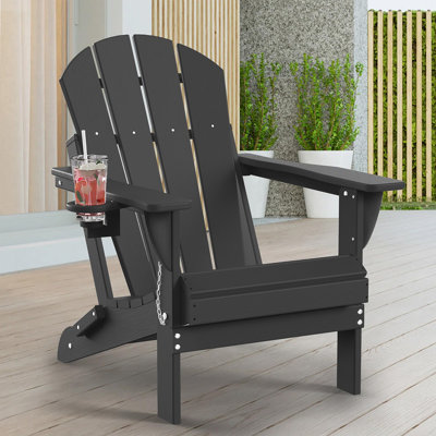 Chaise Adirondack pliable Hayfield en PEHD avec porte-gobelet résistant aux intempéries 