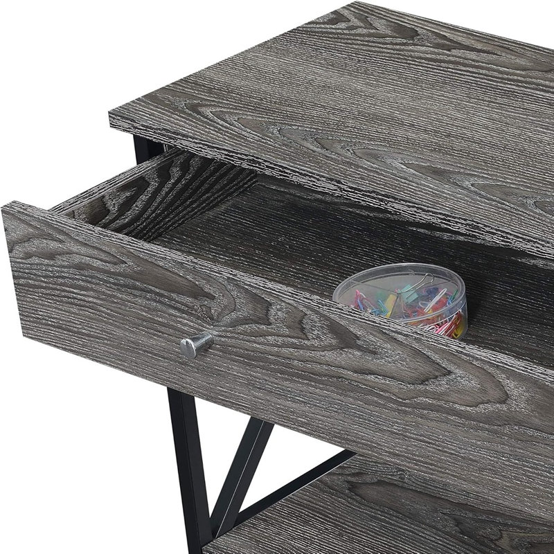  Console à 1 tiroir avec tablettes Tucson, gris vieilli / noir