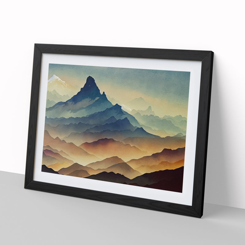 View of a Mountain Landscape Vol.1 - Framed Print, 25cm H x 34cm W x 2cm D, Black