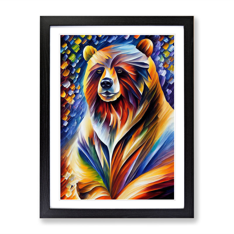 Portrait Of A Bear No.3 - Single Picture Frame Painting, Black Framed, 64cm H x 46cm W x 2cm D