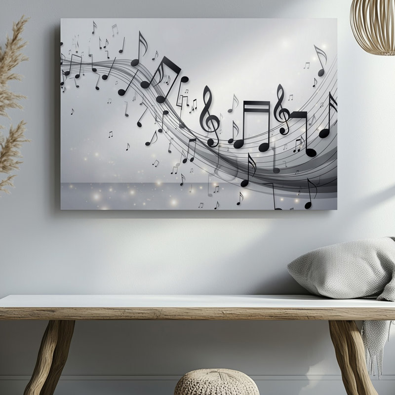 Toile, création d'une illustration abstraite de notes de musique fluides avec art mural Variété de notes noires et de symboles