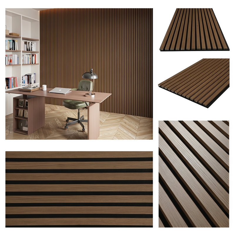 2PC x 106" x 20.5" 3D Acoustic Wood Slat Wall Panels, Decorative Soundproof  Panels for  Ceiling and Wall, Walnut