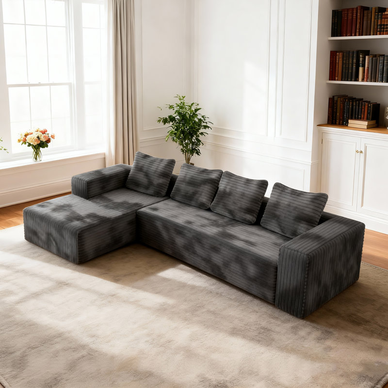 104'' Modern Modular Cloud Sectional Sofa with L-Shape Chaise, Gray Corduroy