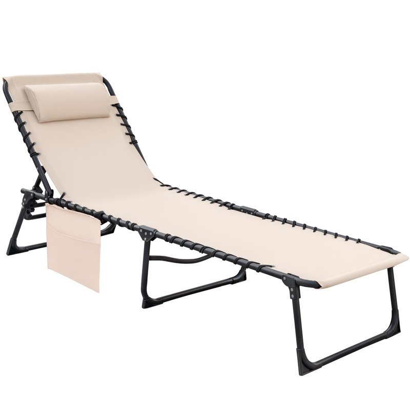 Chaise longue pliable réglable à 5 positions, Beige