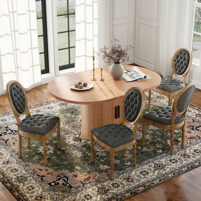 Rectangle Farmhouse Dining Table Set, Wooden Storage Dining Table with French Dining Chair for Dining Room