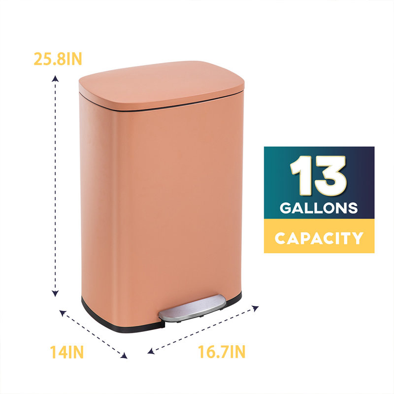 Poubelle à pédale 13,2 gallons Tutink Steel, Rose