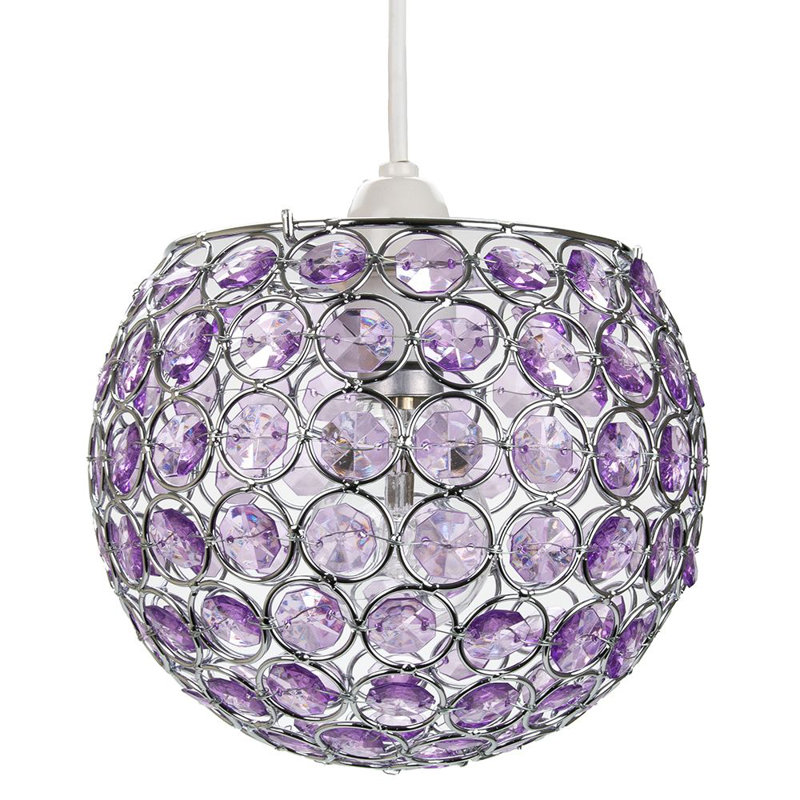 Modern Round Globe Easy Fit Pendant Shade with Small Acrylic Bead Jewels, Purple