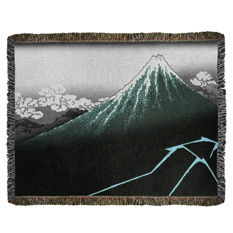 Katsushika Hokusai Hand Woven Throw Blanket, Teal/Grayscale