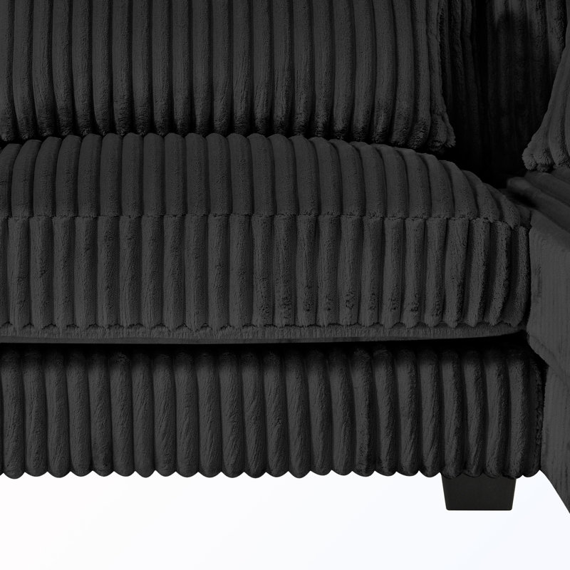 Canapé modulaire rembourré en U avec méridienne, Black Corduroy