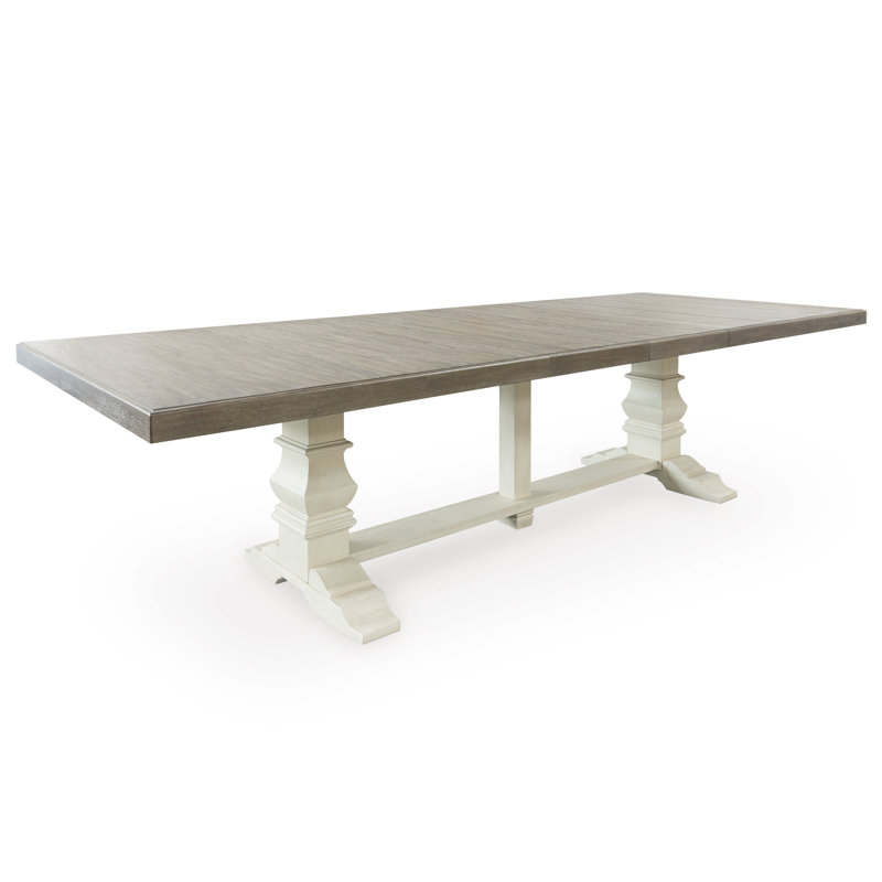 Weathered Gray and Antiqued White Extendable Wood Dining Table