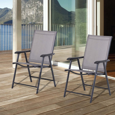 Ensemble de 2 chaises de patio pliantes, chaises de patio extérieures empilables avec accoudoirs pour la pelouse, le camping, la salle à manger, la plage, la structure en métal, sans assemblage