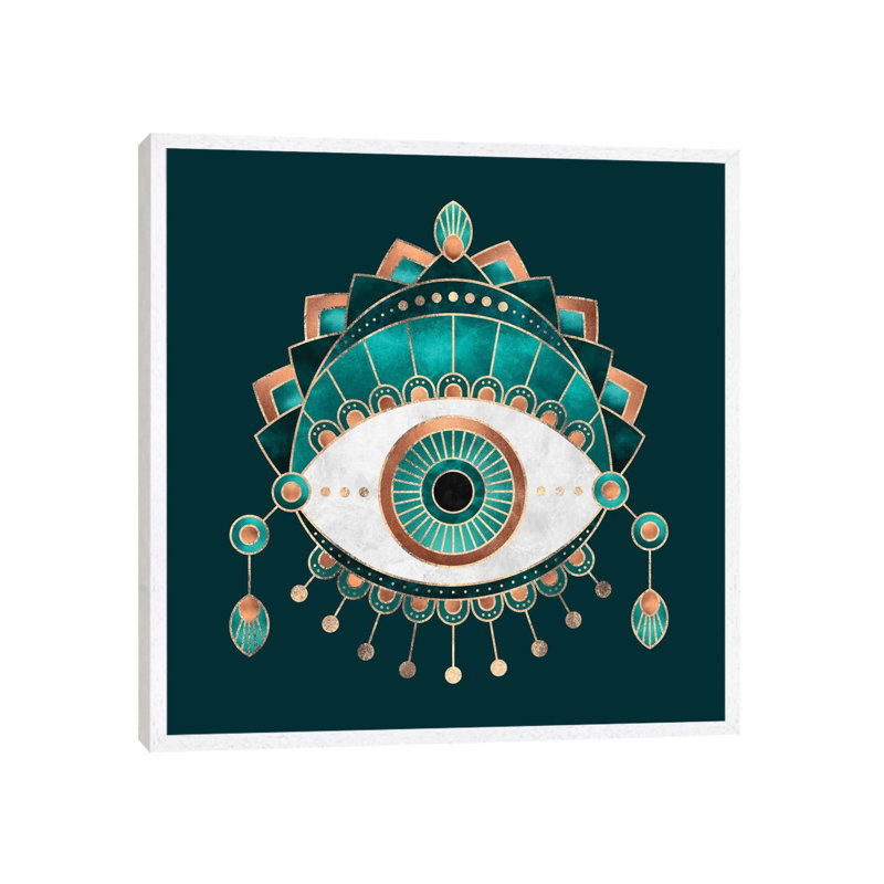 Teal Eye - Print on Canvas, 45.72 cm H x 45.72 cm W, White Floater Framed