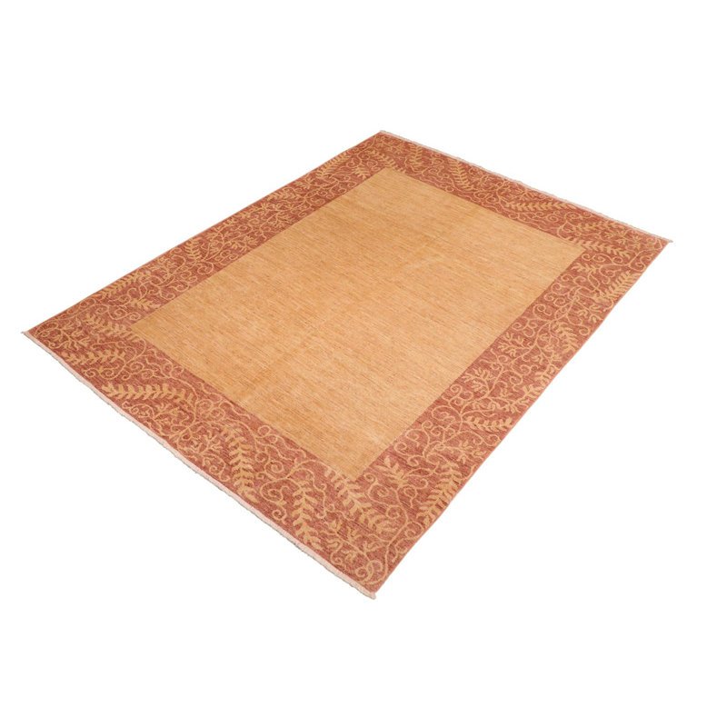 Tapis beige / rose en laine noué à la main 7 pi 11 po x 10 pi 3 po Badnath