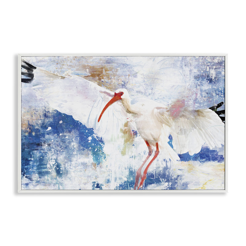  Oiseau cigogne volant, estampe numérique de Porter Hastings, H 16 po x l 24 po, Estampe numérique encadrée blanc bord de mer