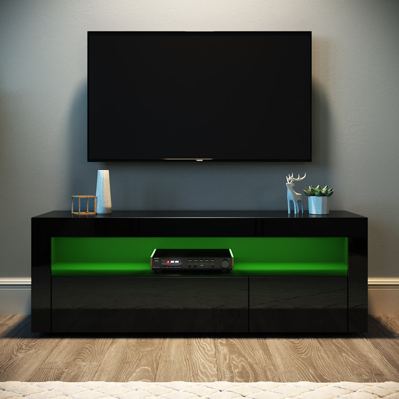 Birdsall 120Lx35Wx45H cm LED TV Stand/TV Cabinet, 2 Flip Doors, RGB Remote, 12W, Particleboard, For 47" TVs, Black