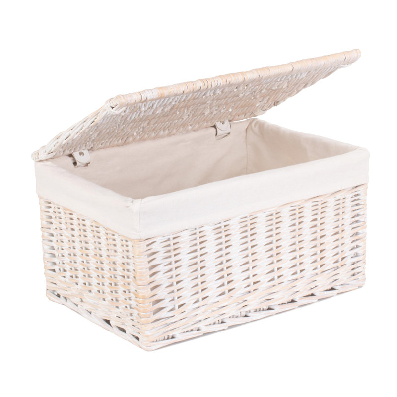 Wicker Large Lined Storage Hamper Basket, White Wash/White Lining