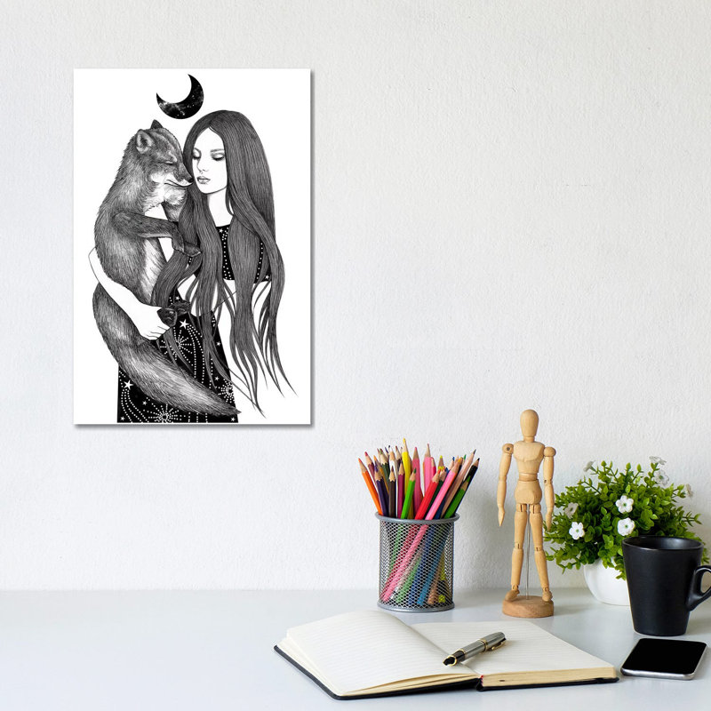 Night Foxes by Andrea Hrnjak - Wrapped Canvas Print, 20.32 cm H x 30.48 cm W