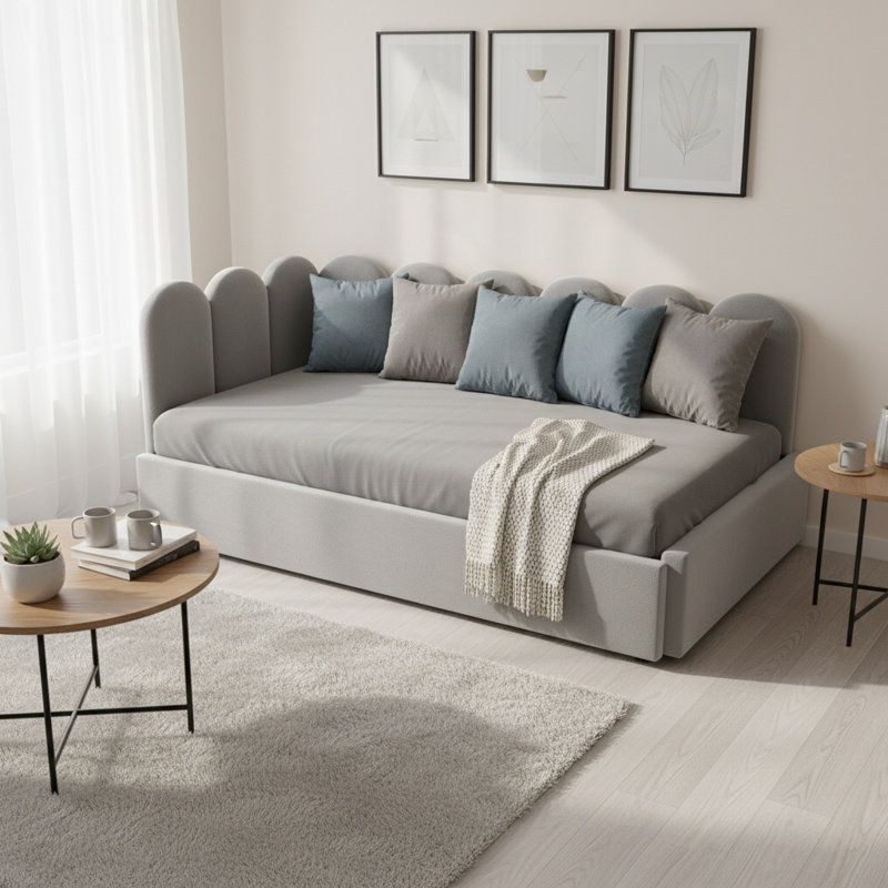 Upholstered with Trundle, Grey