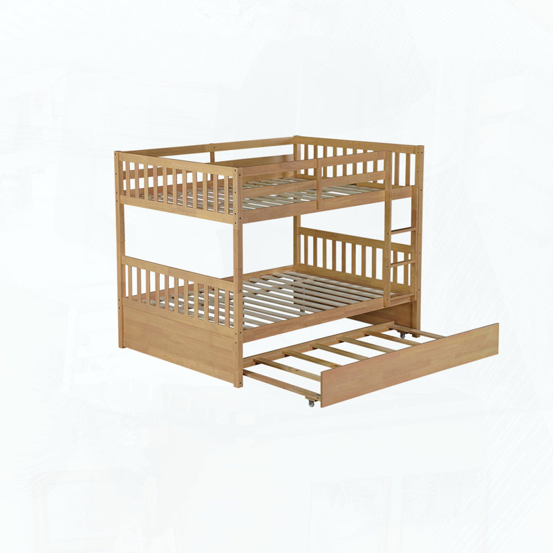 Full Over Full Convertible Bunk Bed with Trundle, White Oak