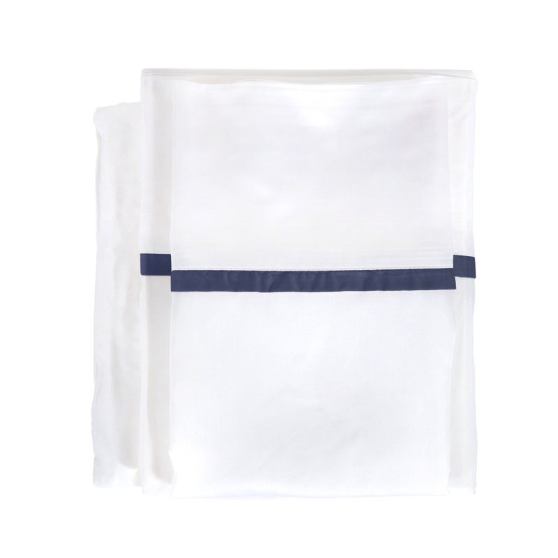 Langston Rayon Sateen Sheet Set, Queen, White/Navy