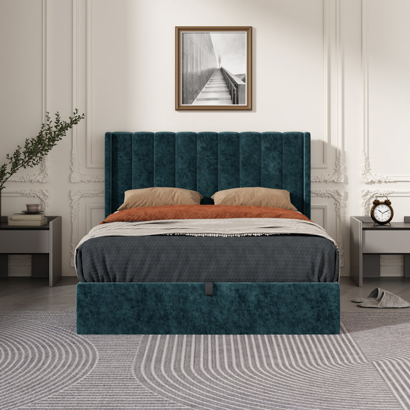 Lit plateforme avec rangement Daizia, Double, Vert