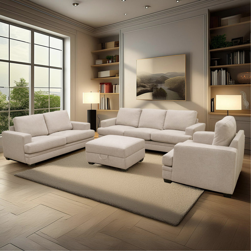 Repose-pieds avec rangement Marzella, Tissu beige