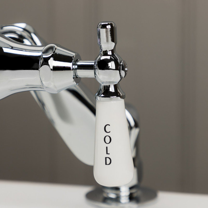 3 Handle Deck Clawfoot Tub Faucet with Diverter, Chrome