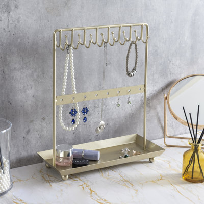 Gold Jewelry Necklace Display Storage Stand with Tray