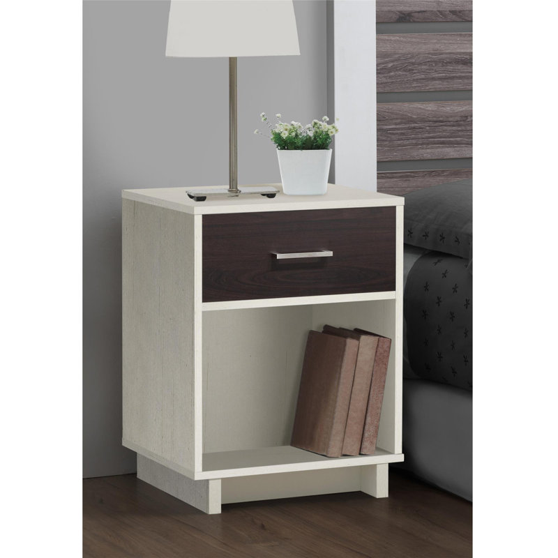 Edgemoore 1 Drawer Bedside Table, Vintage White/Espresso