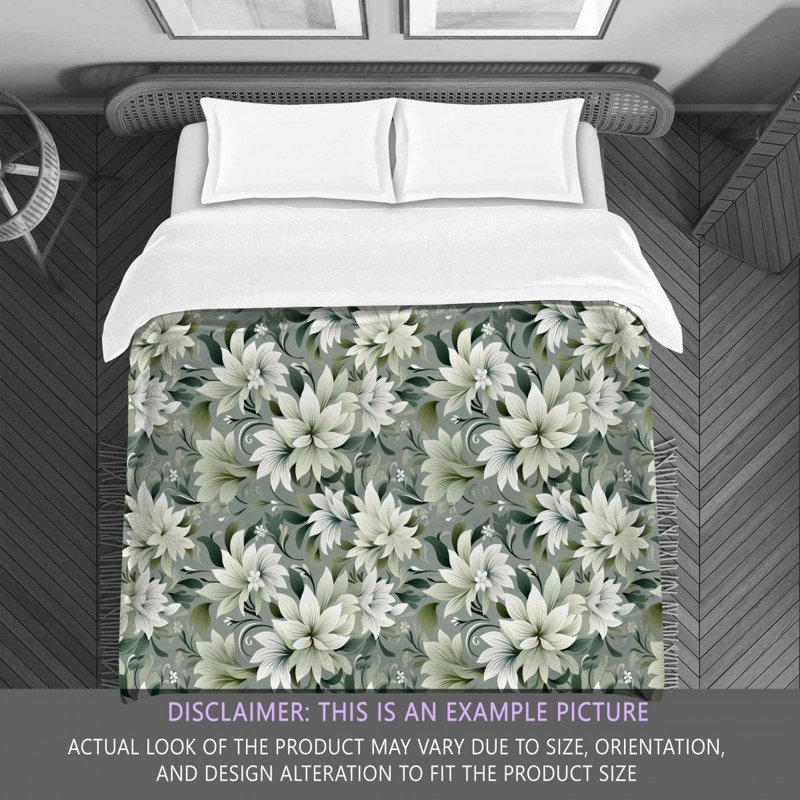 Polyester Floral Comforter, Twin Comforter, Green/Silver