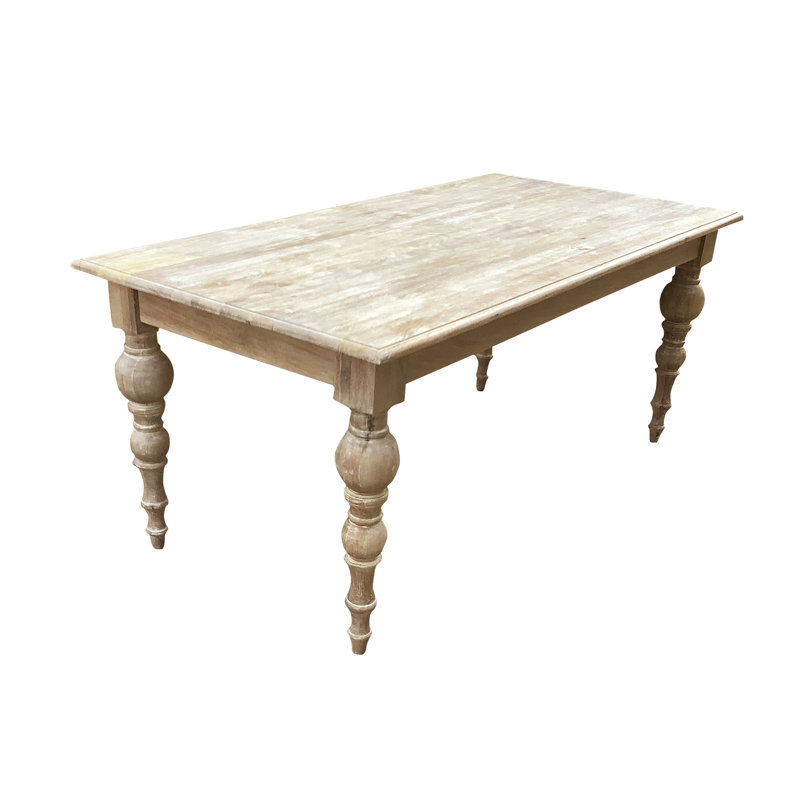 Mango Rectangular Solid Wood Top Dining Table, White Wash