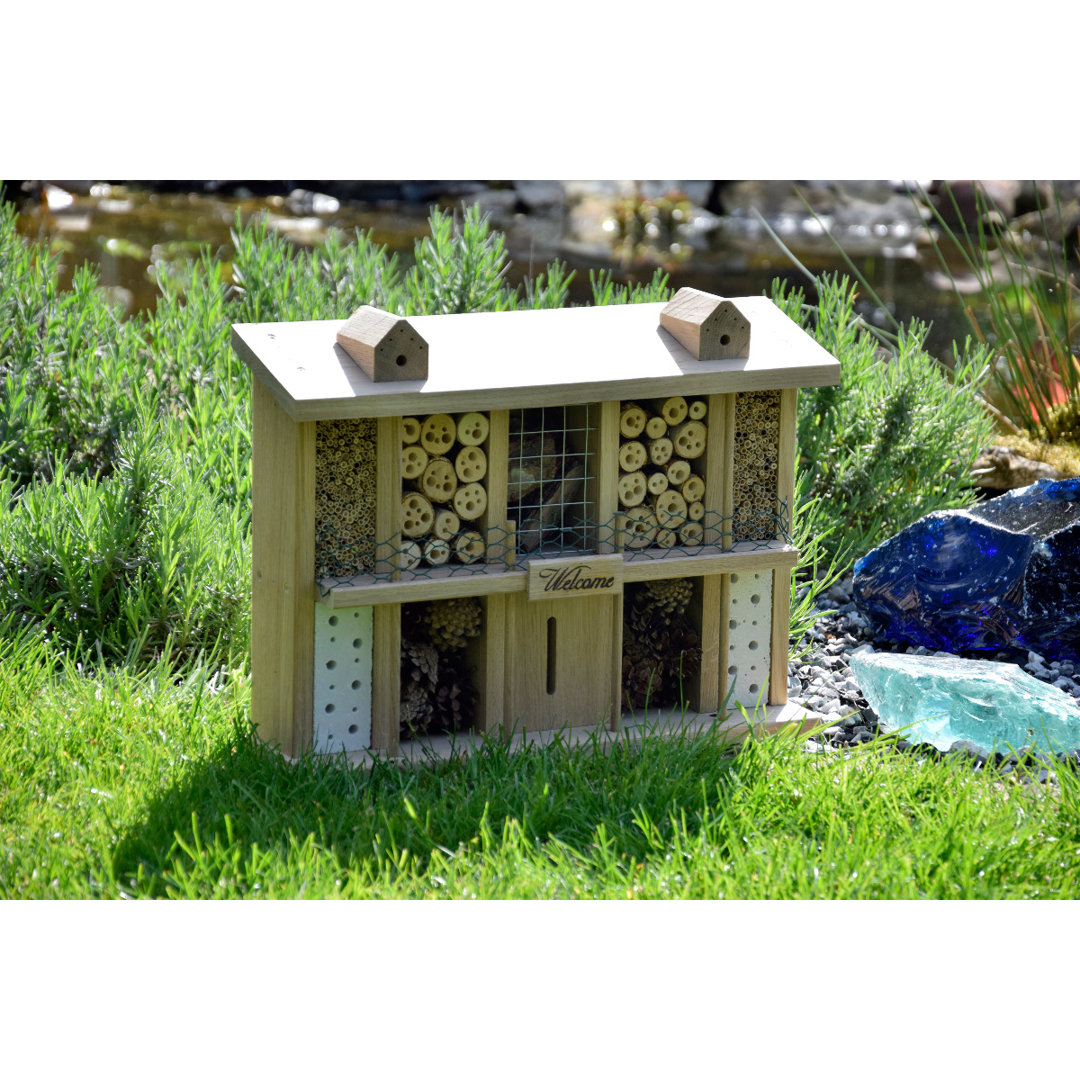 Massives Insektenhotel "Landsitz Superior" mit 10 Zimmern für Wildbienen, 47 x 12,5 x 34 cm, Eiche