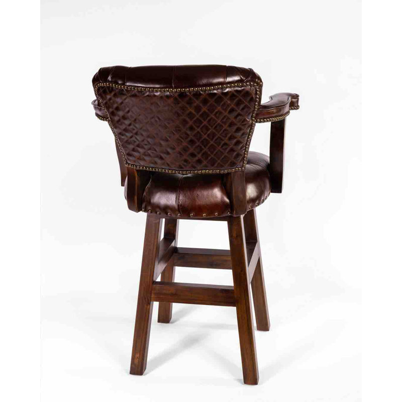 Trophy Swivel Upholstered Counter Stool with Solid Wood Frame, Brown, Bar Stool (30" Seat Height)