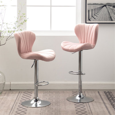 Ellston Upholstered Adjustable Swivel Barstools In Pink, Set Of 2
