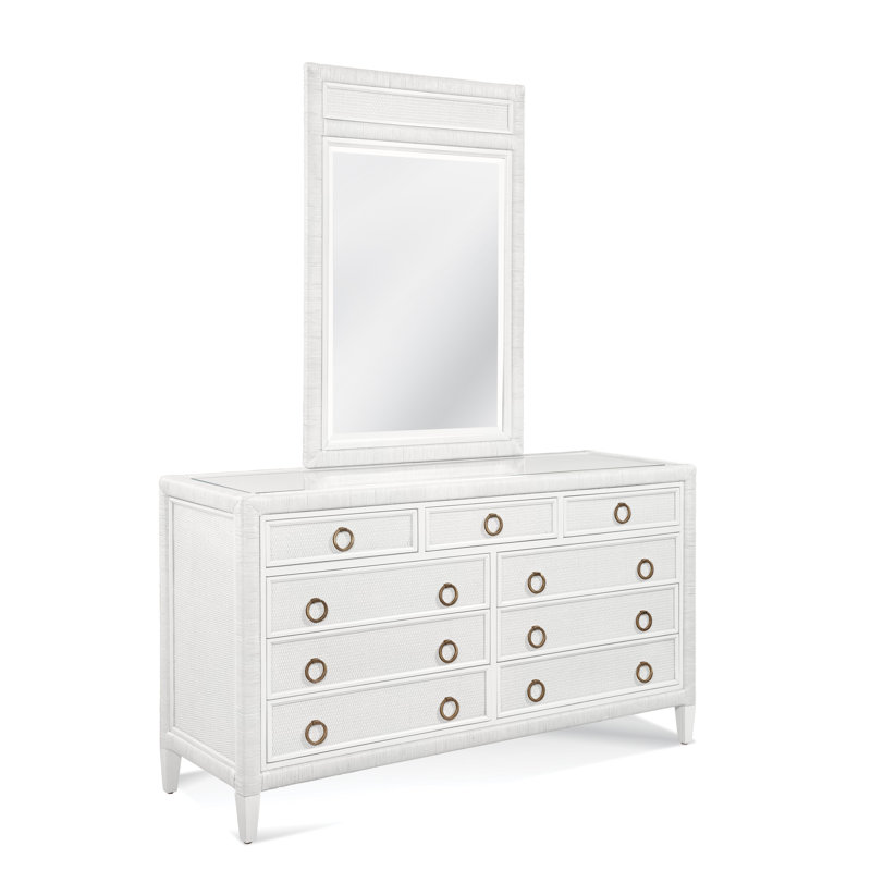 Commode 9 tiroirs avec miroir Warwick, Blanc givré