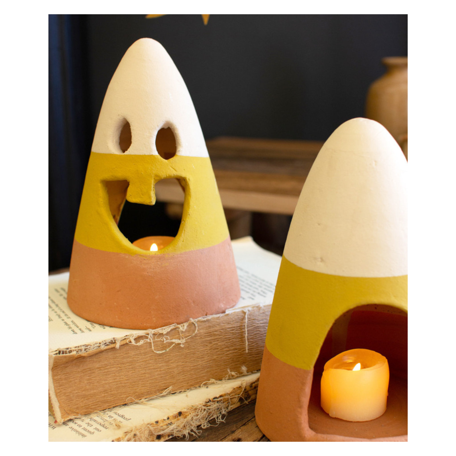 SET OF TWO CANDY CORN LANTERNS