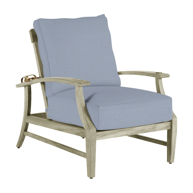 Croquet Teak Patio Chair with Cushions, Welt, Oyster Teak, Avila Natural White