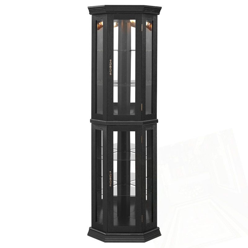Glass Display Shelf with Tempered Glass Doors, Black