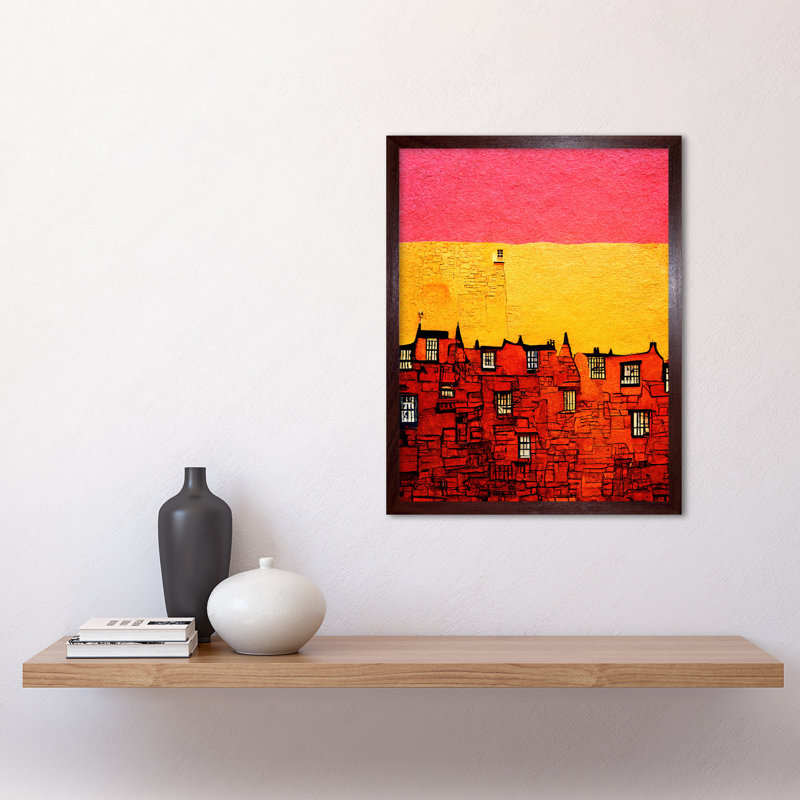 Abstract Historic Building Architecture Sandstone - Print, Brown Framed Paper, 43cm H x 33cm W x 2cm D