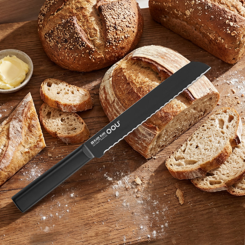 OOU 8'' Bread Knife, Single-Bevel Serrated Edge (Right-Side Bevel)