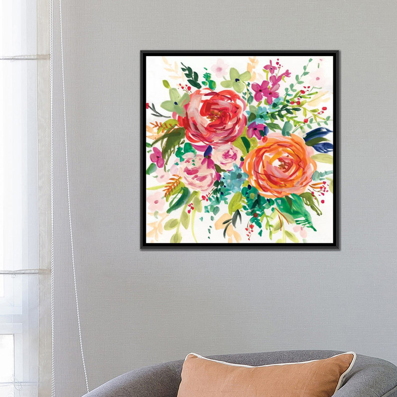« brillante bouquet i », impression sur toile, H 37 po x l 37 po x P 1,5 po, Toile avec cadre noir, Pas de tapis